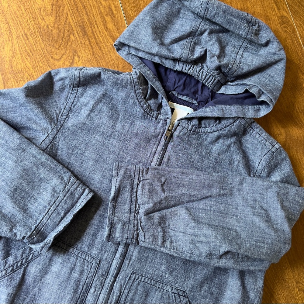Janie & Jack Children Chambray Zip Up Cotton Hooded Boys Toddler Jacket Size 6 - Picture 2 of 11